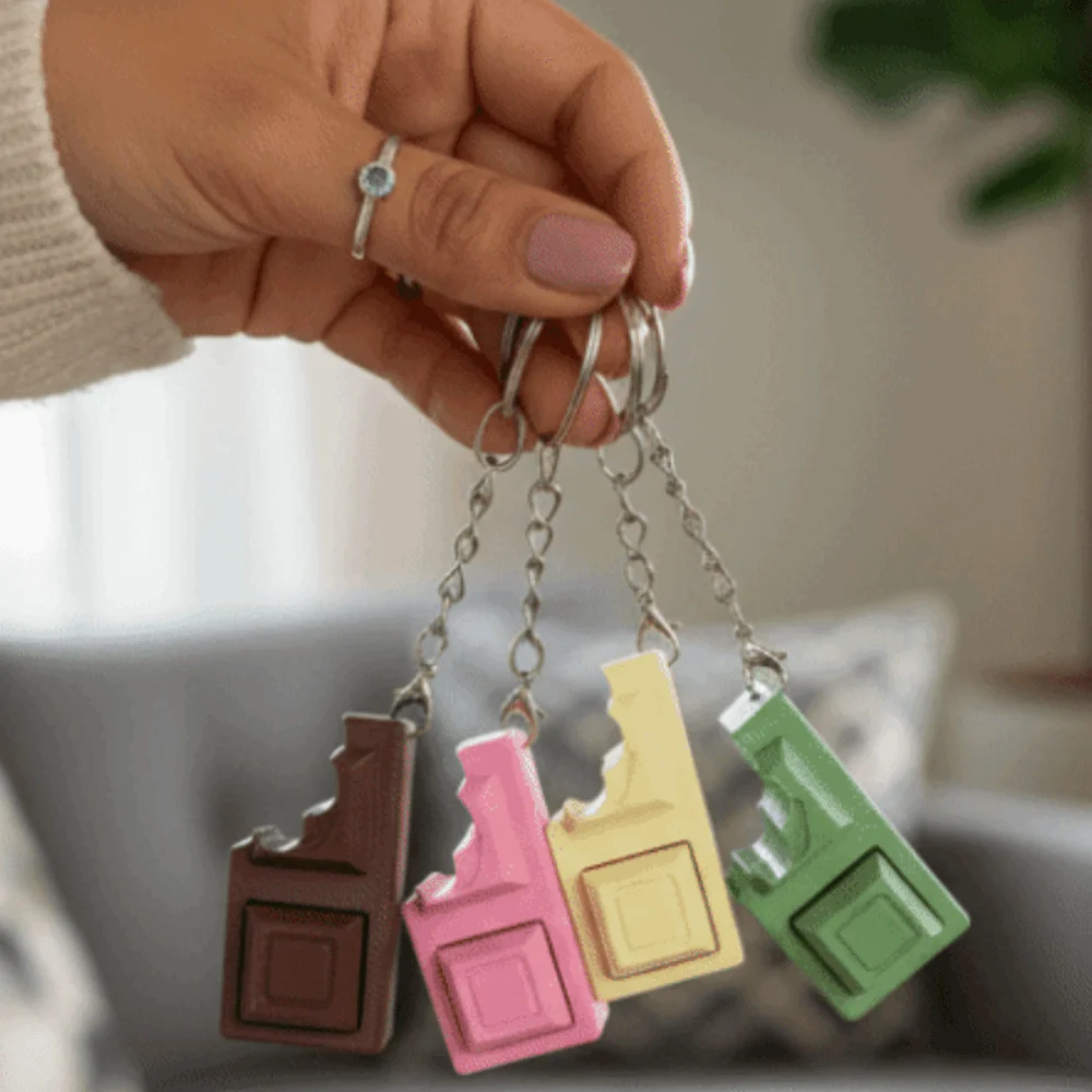Porte-clés clavier 3D imprimé en chocolat, design chocolat, portable, anti-stress, pour usage quotidien