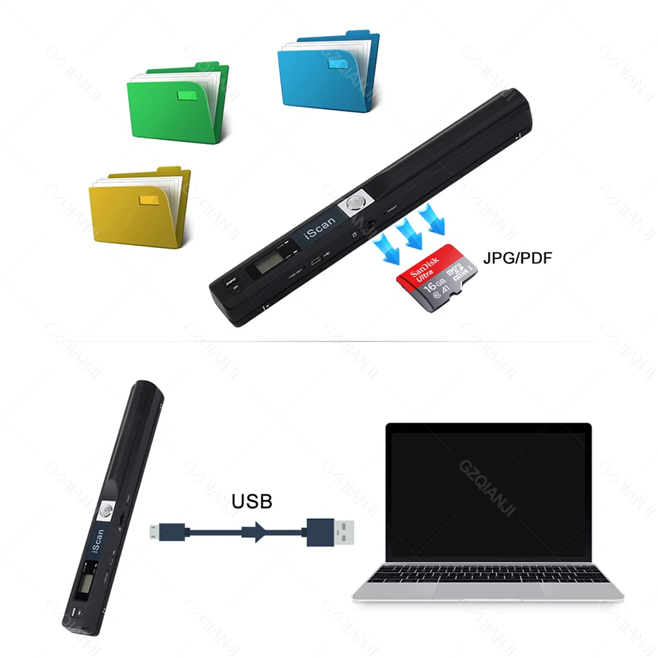 IScan A4 Portable Scanner Mini Document Photo Book JPG PDF Format