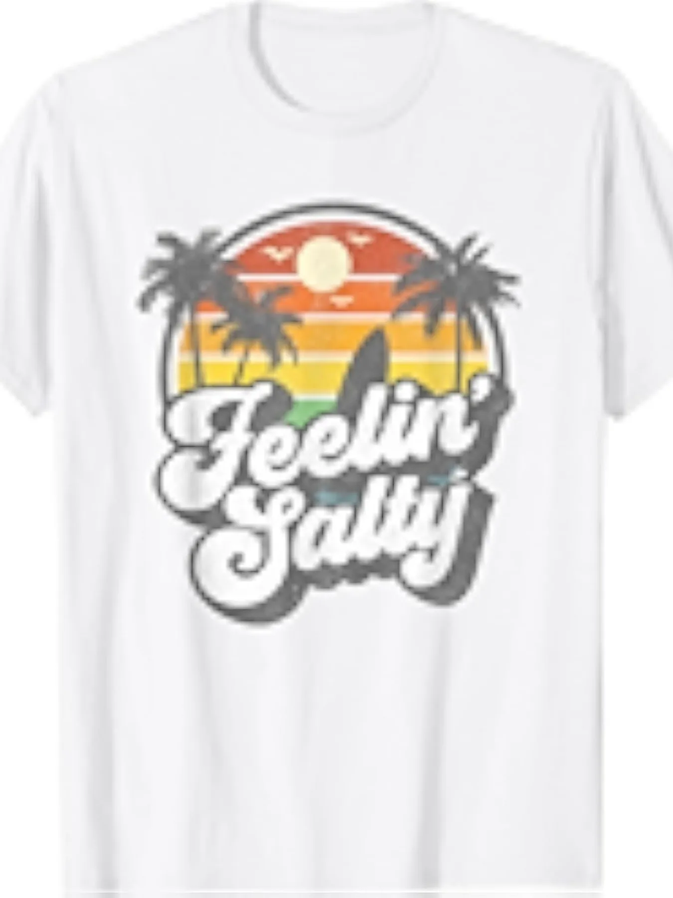 

Plus size women's short sleeve T-shirt Sunset Palm Trees Surfboard Feelin Salty Daily comfortable versatile style summer outfit