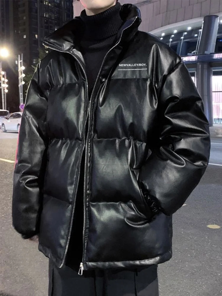 

Men's Thiened Padded Cotton Jaet Autumn Winter PU Leather down Cotton Coat Loose Fit Korean Sle Cold Resistance Trendy ...