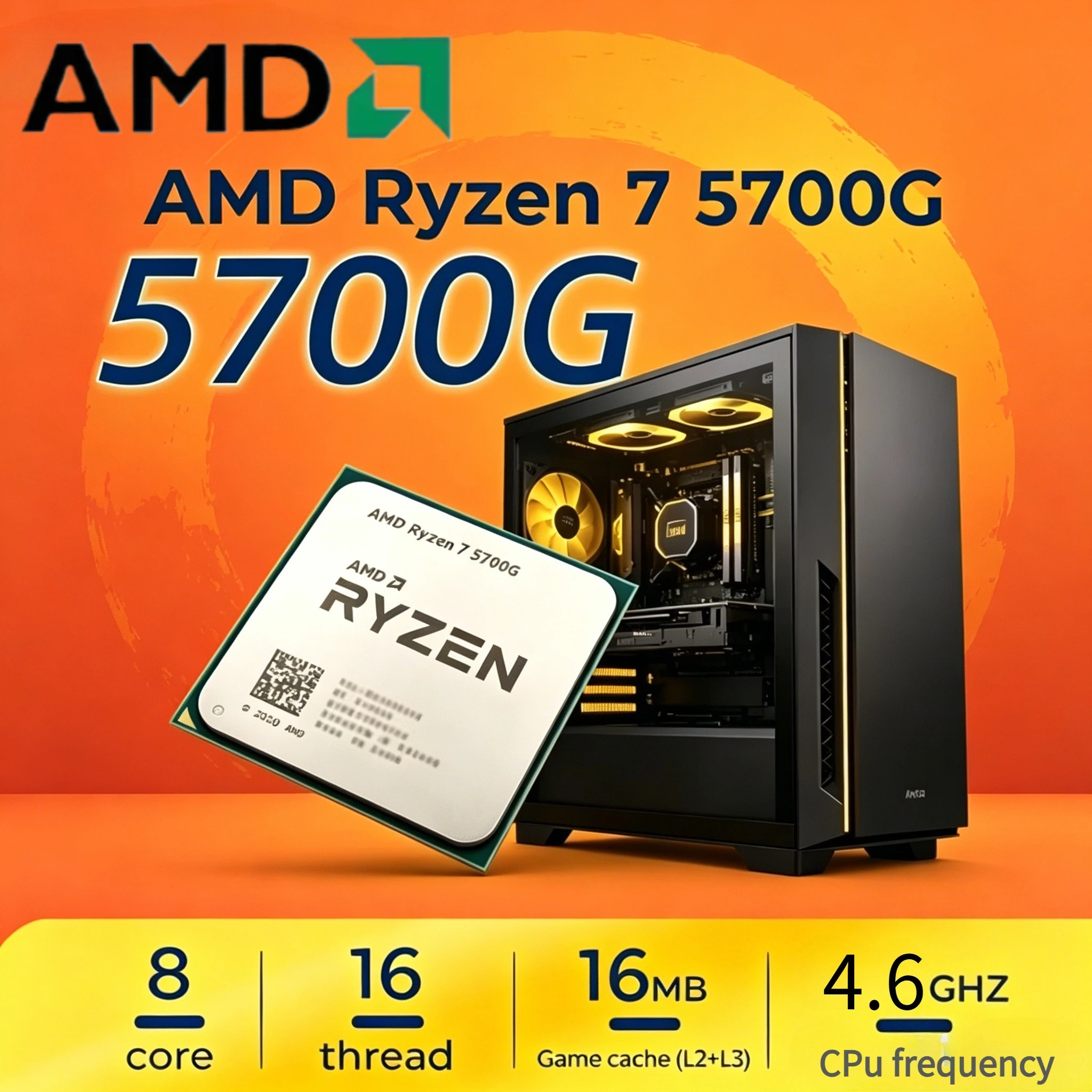 Procesador AMD Ryzen 7 5700G 100% Nuevo, CPU R7 5700G de 4.6GHz, 8 Núcleos, 16 Subprocesos, 16MB de Caché L3, Socket AM4, Sin Embalaje