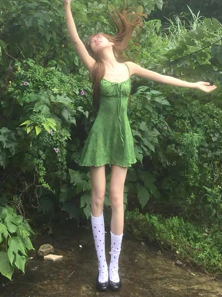 Sweet Green Strapless Dress Women's Summer  A-Line Bustier Short Skirt Waist-Cinching Bridesmaid's Clothing Casual Wear