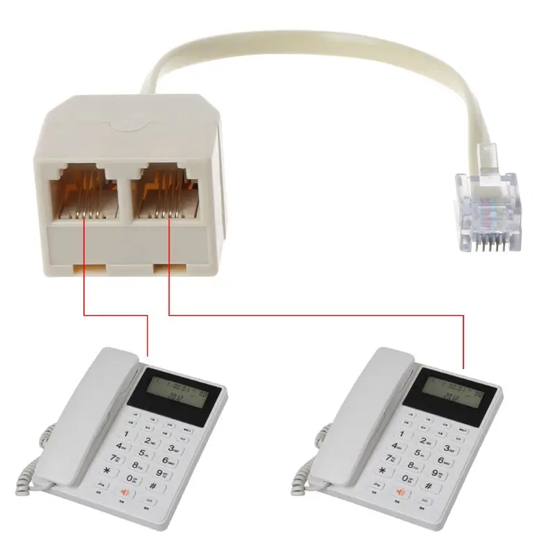 RJ11 to Double RJ11 Socket Female Port Splitter, RJ11 Plug to 2 Jack Adapter Telephone Wire Cat3 6P4C Connector 1 to 2