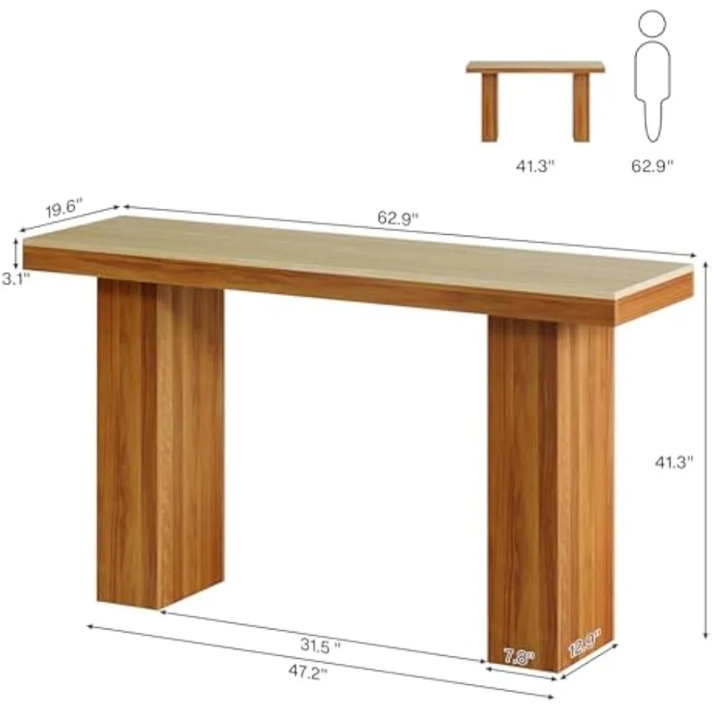 Long Bar Table, 62.9-Inch Rectangular Counter Height Pub Table for Kitchen Dining Room