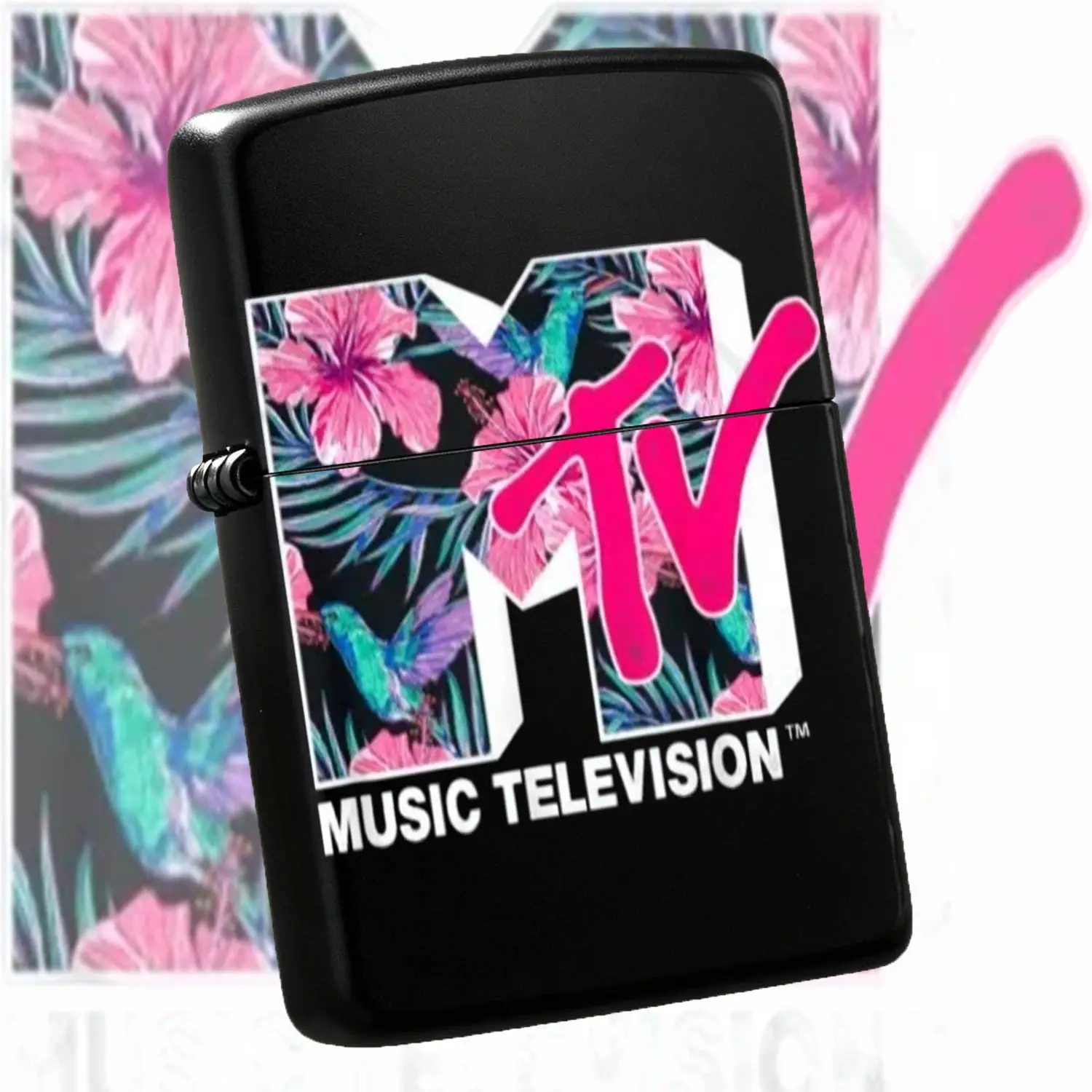 Vintage Mtv Themed Portable Lighter, Stylish Hibiscus Tropical Floral Pattern Decorative Ignition Tool, Ideal For Daily Carrying, Outdoor Camping, Candle Lighting, Gifting Forfans, Versatile Multi-Scene Practical Access A Humorous And Inter