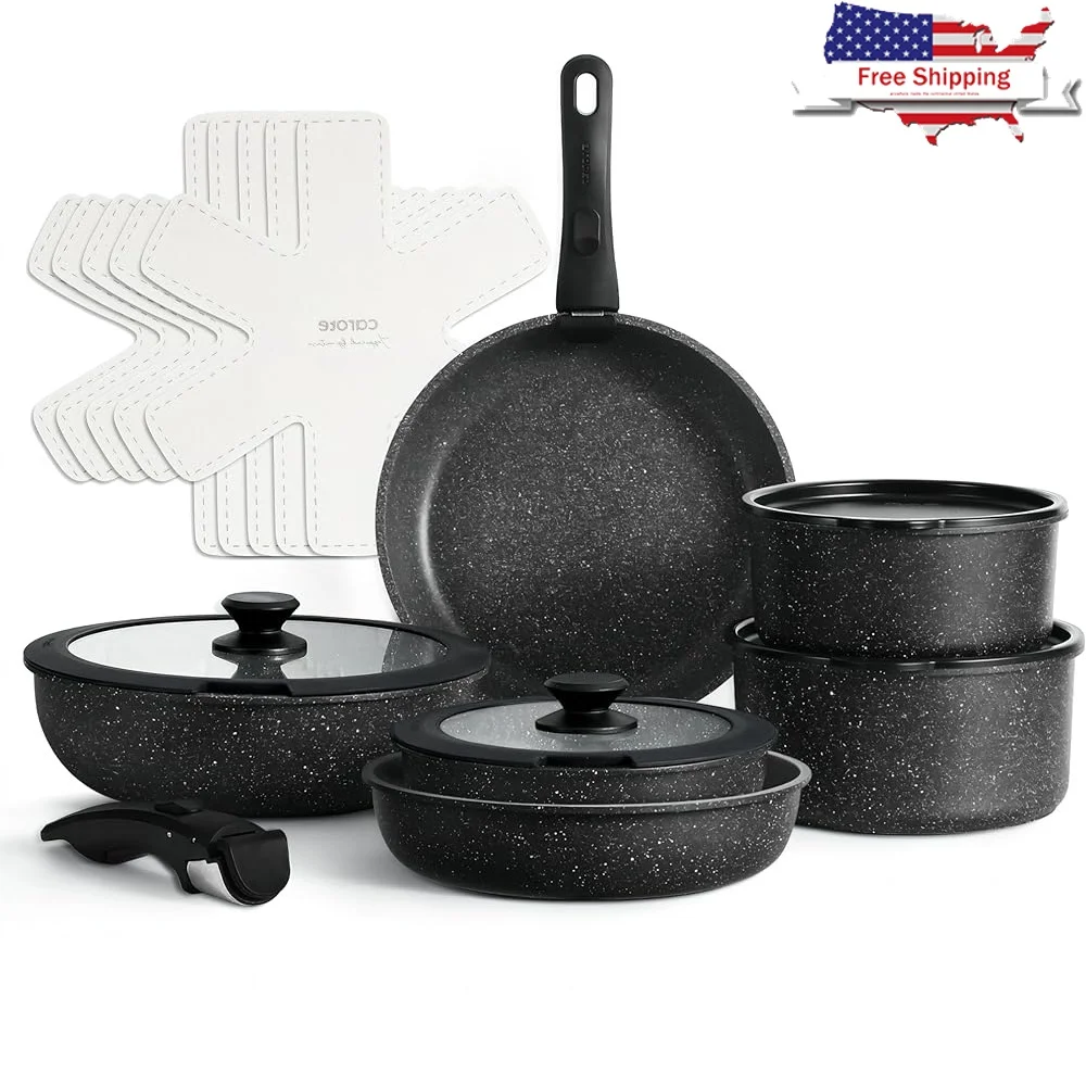

17pcs Detachable Handle Nonstick Cookware Set Easy Stack Kitchen Camping Use Lightweight Durable Pots and Pans Set