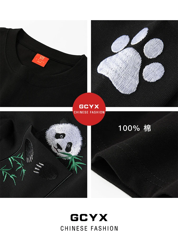 Fashion Men's Pocket Short-Sleeved T-shirt Panda Embroidery 2024 New Loose Comfort T-Shirts Trendy Male Summer Cotton T-shirts