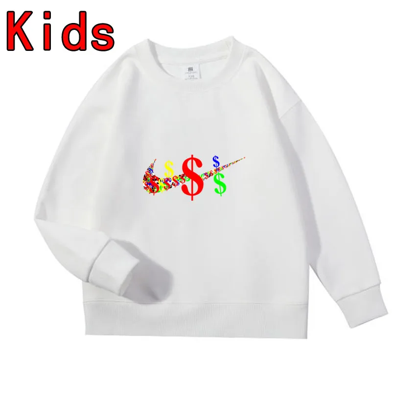 Fashion Street Cool Children Tops Baby Boys Girls Kids Clothing Children's Sweatshirts Brand Dollar Symbol $ Printed Tops