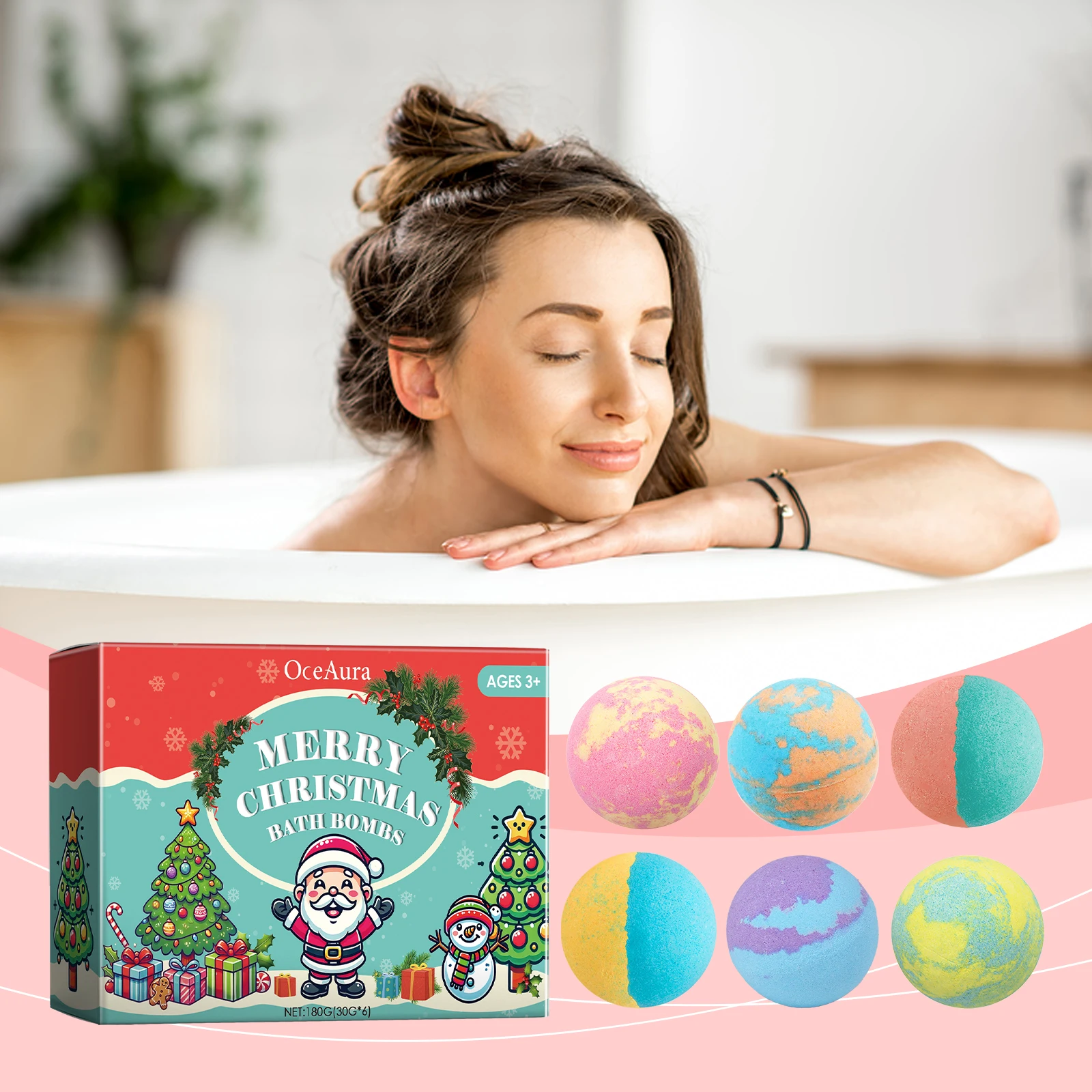 

OceAura шарики для ванны с пузырьками, рождественские подарки для женщин, средство для удаления грязи, натуральный органический шарик для ванны с ароматом розмарина и розы