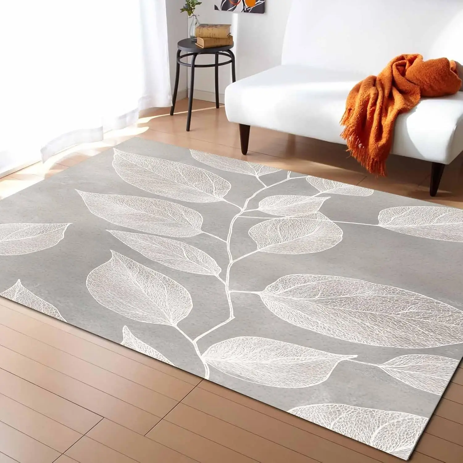 

Винтажные моющиеся коврики с листьями, нескользящие коврики с винтажной текстурой и листьями для гостиной, спальни, большой напольный коврик с низким ворсом