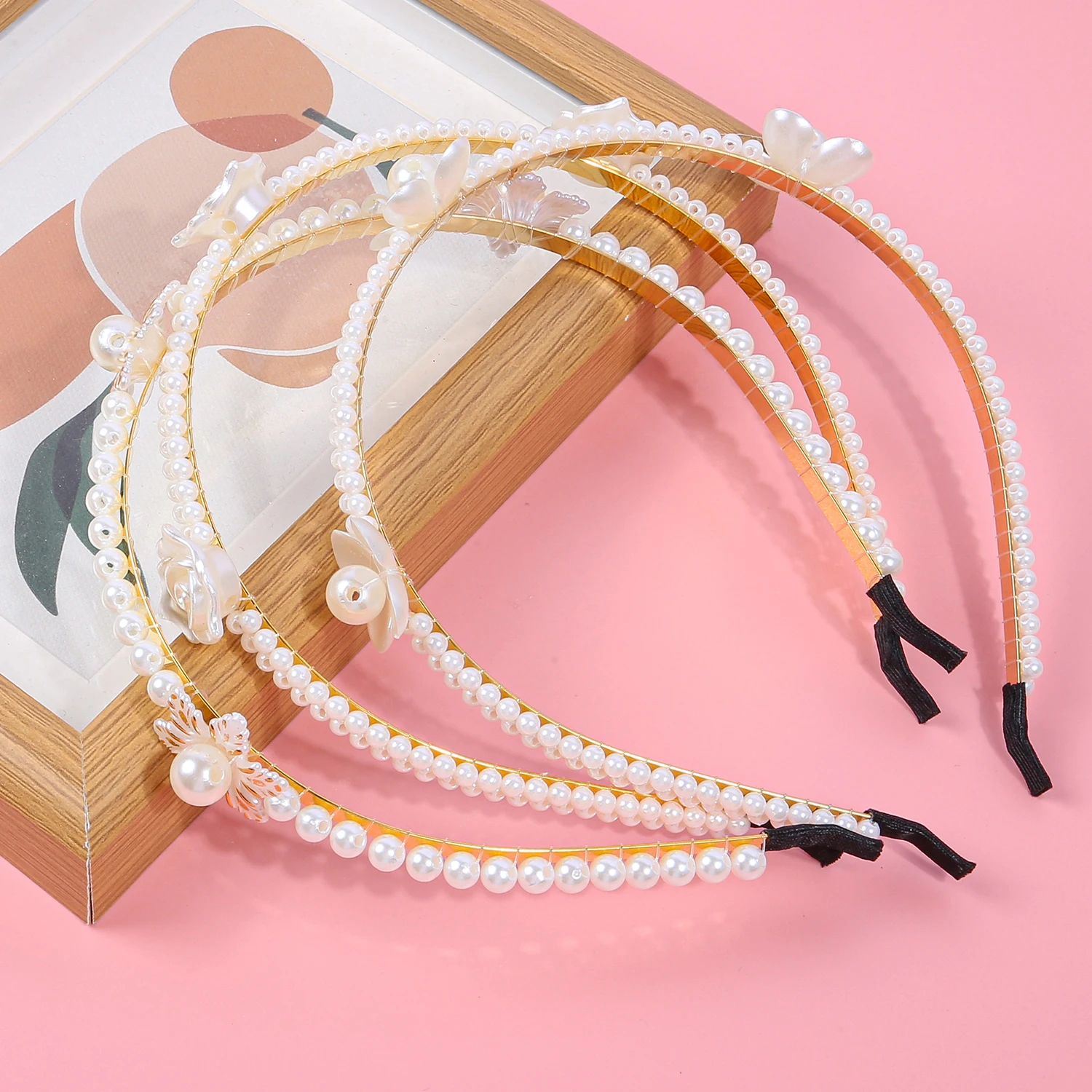 

3pcs Pearl Floral Rose Headbands Elegant Cute Children Kids Party Vacation Hairband Hair Accessories