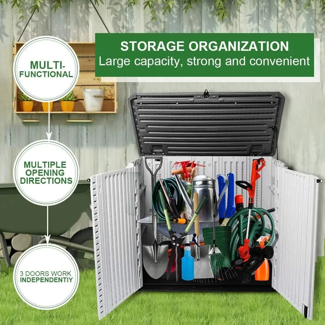 Outdoor Garden Storage Shed for Backyards and Patios,Waterproof Storage Box,26 Cubic Feet Capacity for Garbage Cans