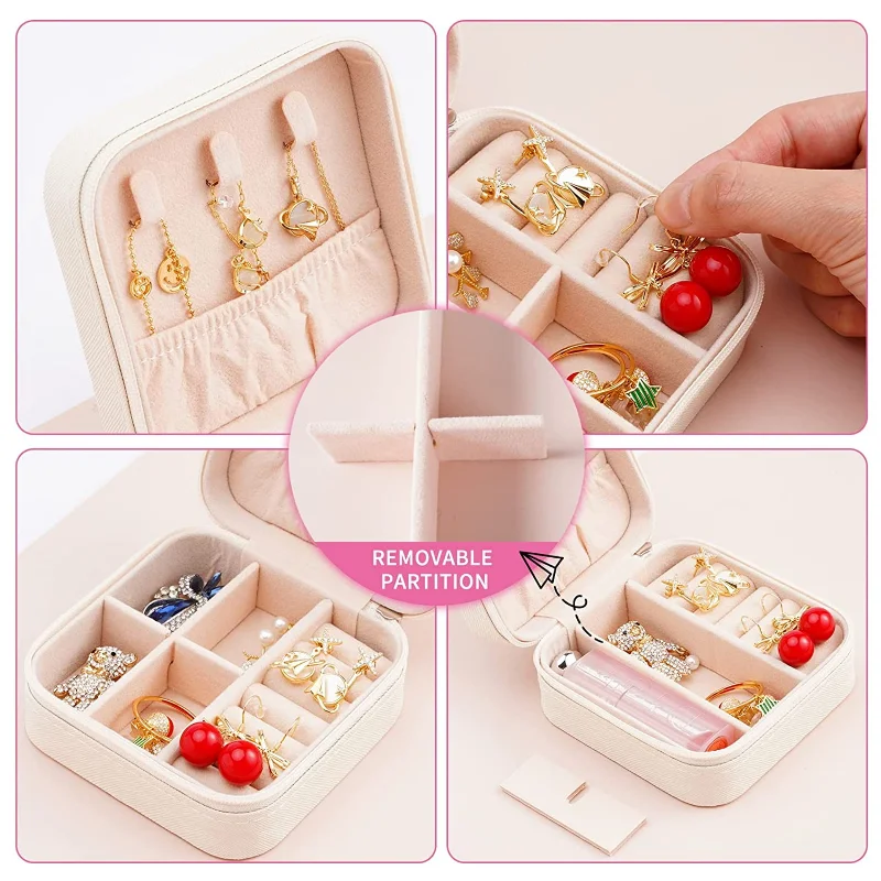 Portable Mini Jewelry Storage Box Travel Organizer Jewelry Case Leather Storage Earrings Necklace Ring Jewelry Organizer Display