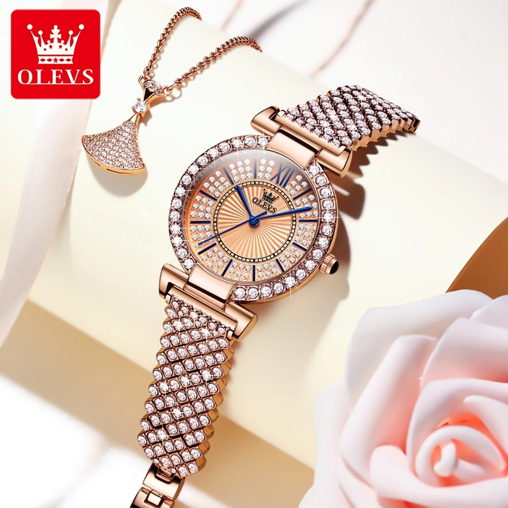 OLEVS Woman Watches Fully Diamond Quartz Watch for Women Elegant Rose Gold Steel Strap Waterproof Ladies Dress Wristwatches 9942 - Image 6