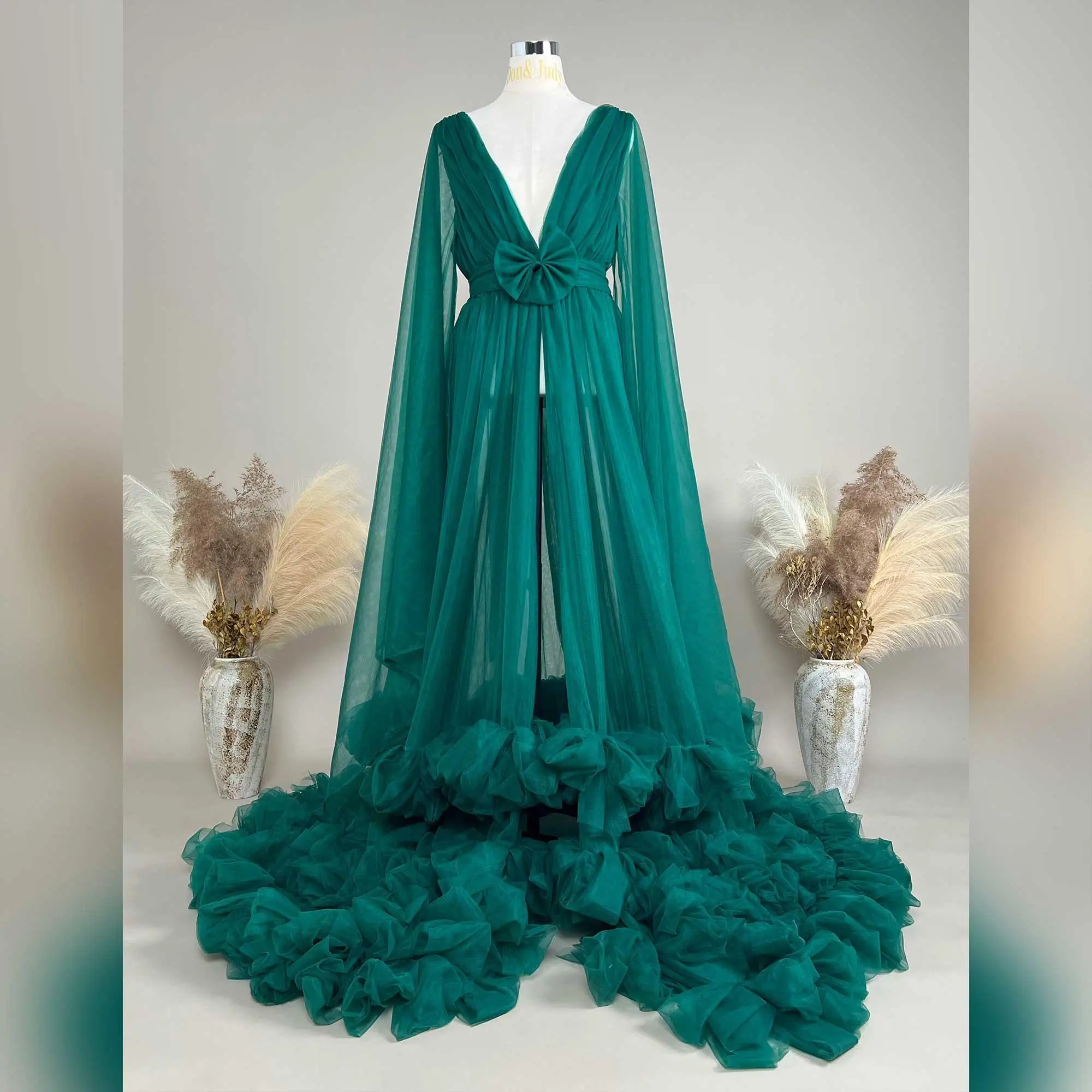 

Don&Judy Gown For Pregnancy Woman Photoshoot Tulle Dress Sexy V Neck Clothing For Woman Pregnant Front Slit