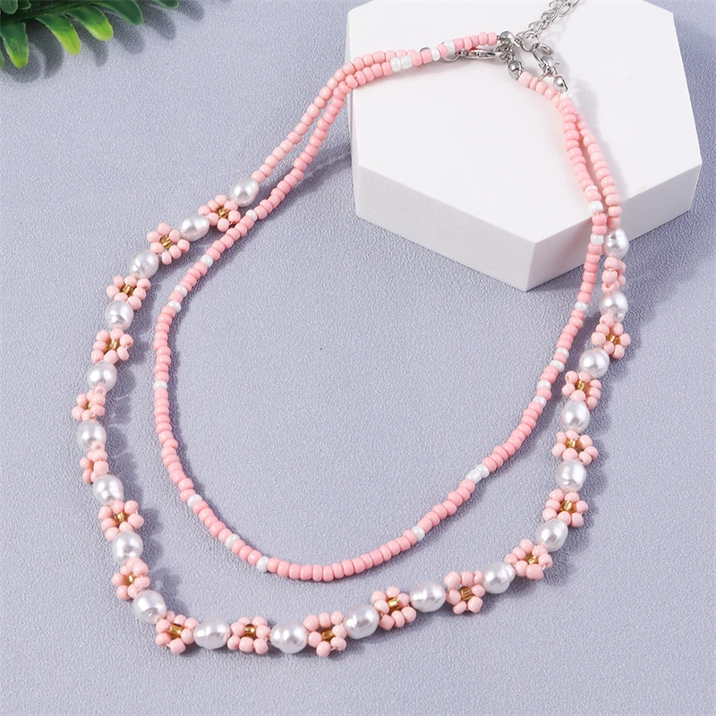 2 Teile/satz Mode Bunte Perlen Halsketten für Frauen Handgemachte Blume Perlen Choker Halsketten Mädchen Party Festival Schmuck Gifs – Detail 5