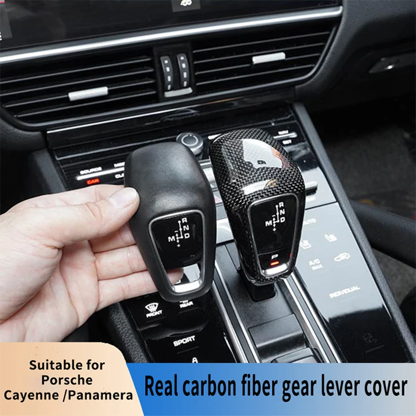 Dla Porsche Cayenne Panamera 971 2017-2023 Wymiana części wykończenia wnętrza samochodu Prawdziwe włókno węglowe Głowica przekładni samochodowej Odpowiednie pokrętło