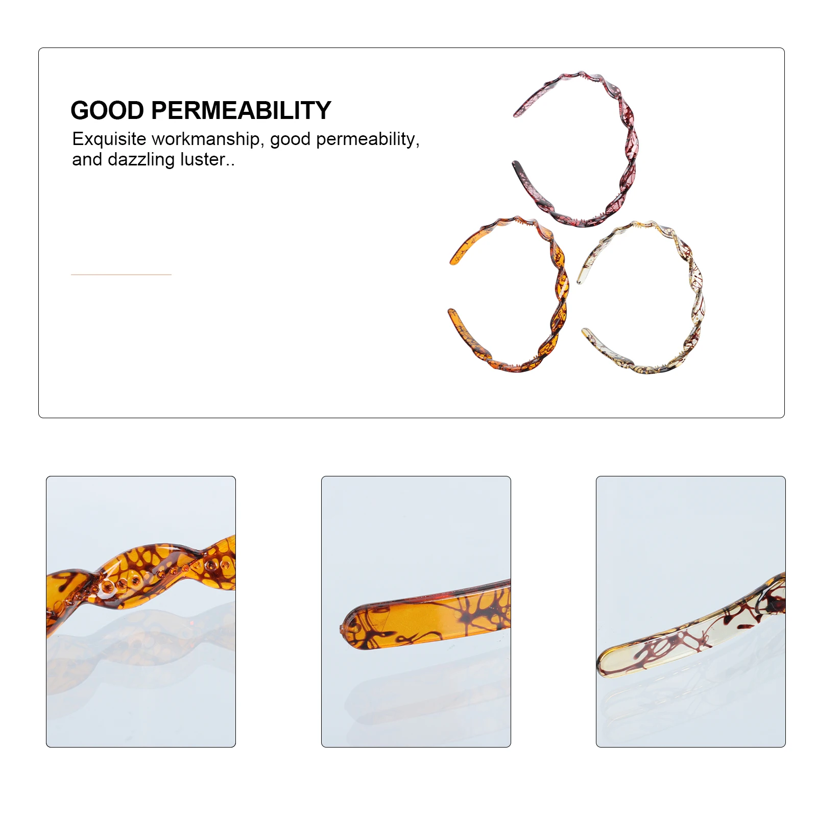 

3pcs Resin U-Shaped Hairbands For Women Face Washing Sports Decor Helix Style Skin-Friendly Long Wear Simple Fashion Headbands