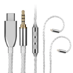 3.5mm/Type-C 8 Core Silver Plated Earphone Upgrade Cable Wire 2Pin 0.78mm Plug Headphone Cable With Microphone +/- Volume Button