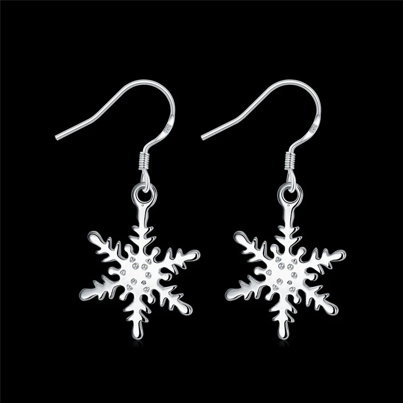 925 Sterling Silver Snowflake Drop Earrings For Women Wedding Fashion Party Gift Jewelry Wholesale
