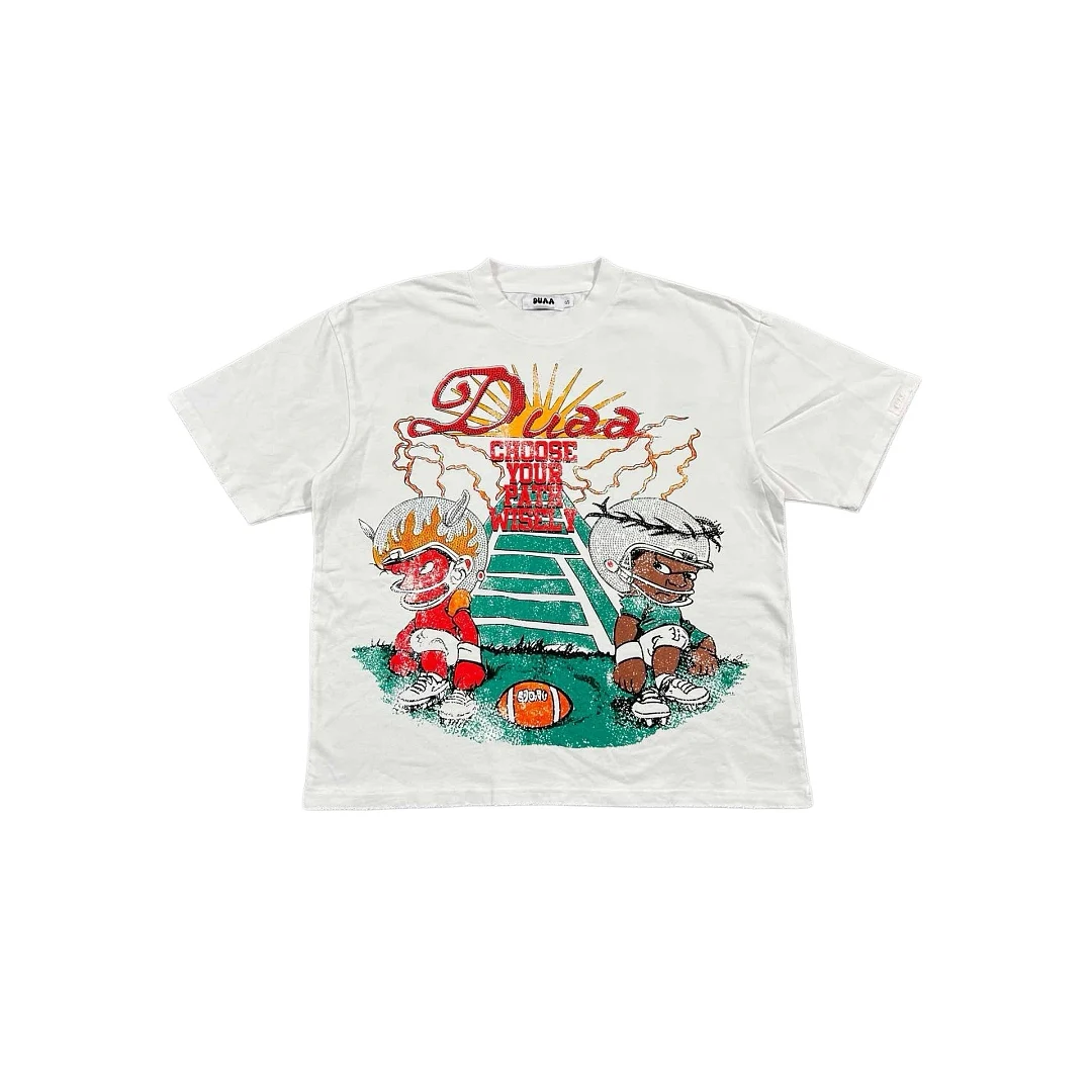 2026 DUAA USA American Football Contrast Between Good and Evil Printed Women Men T shirts tee Hiphop Oversize Men Casual T shirt
