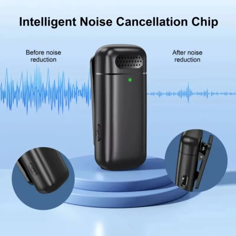 Microfono Lavalier Wireless con Vano di Ricarica Digitale e Cancellazione Intelligente del Rumore per Android e iPhone 15 16 17