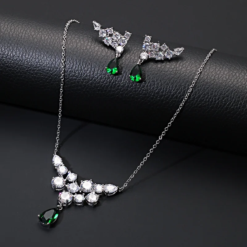 Luxury brand genuine real jewels Versatile new jewelry wings 925 silver needle Earrings water drop simple necklace set high qual