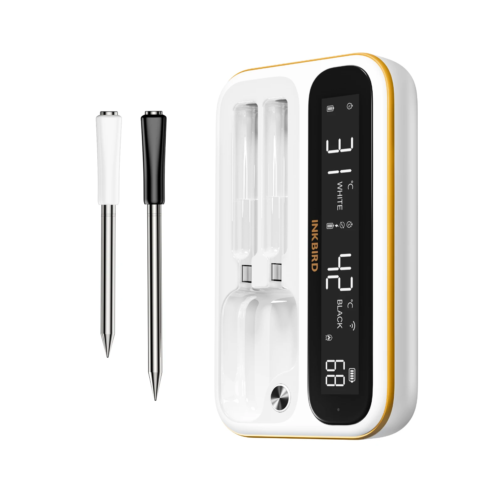 INKBIRD White Wireless Meat Thermometer with 1 sec Response Probes Full-View-Angle Backlit LCD for Cooking Grilling Smoker