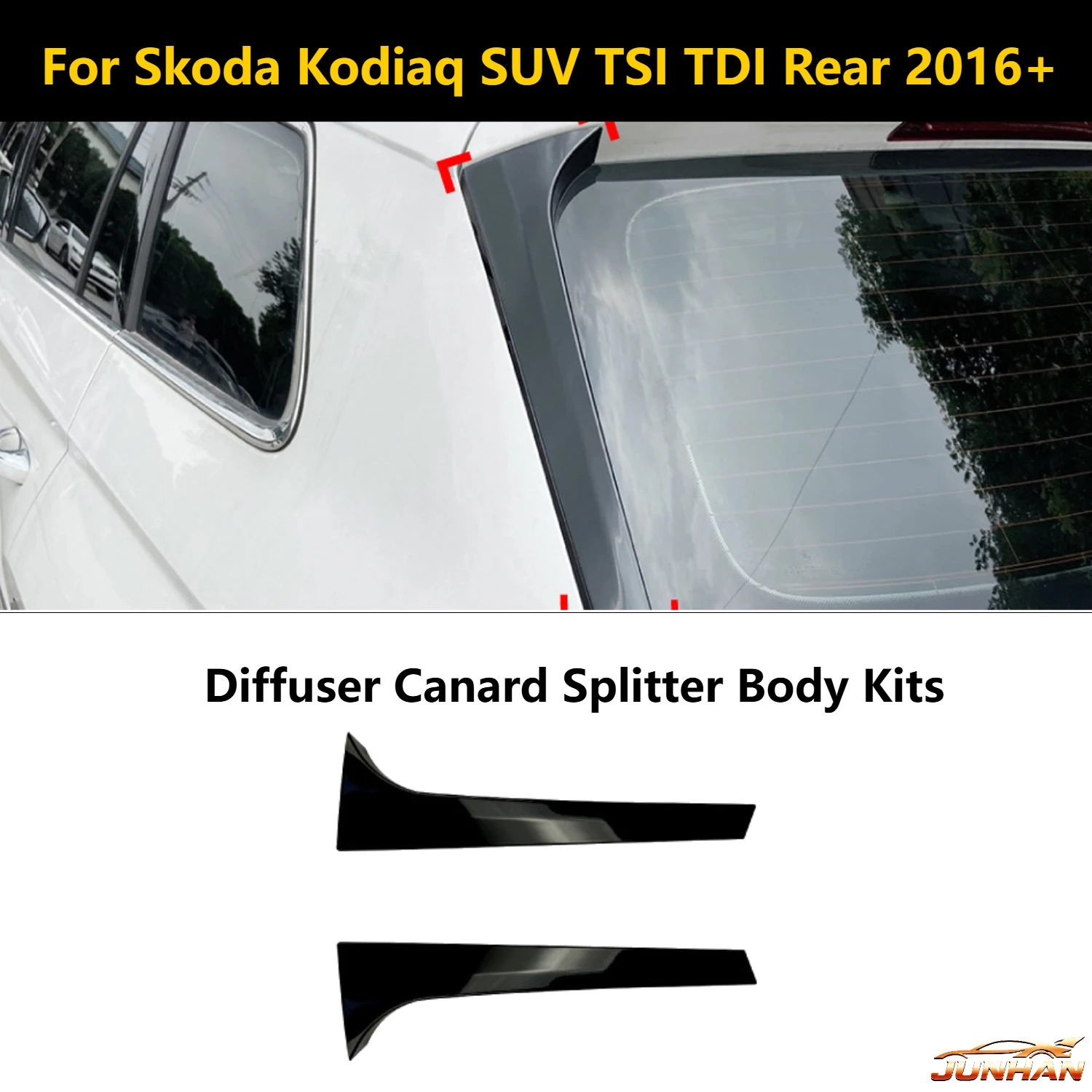 2 шт. для Skoda Kodiaq SUV TSI TDI: задний боковой спойлер, 2 шт. задний диффузор-сплиттер для багажника, комплект обвесов 2016+
