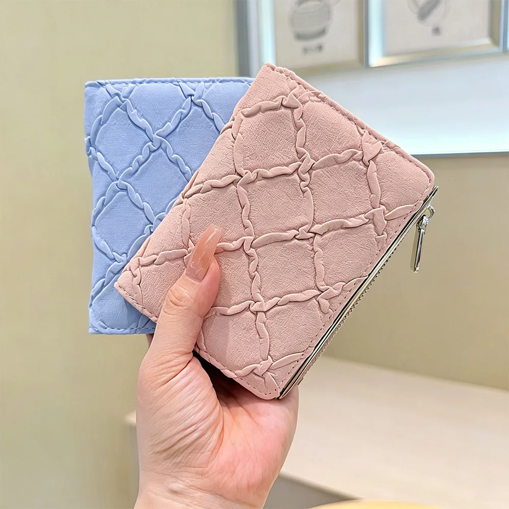 Women Knot Quilted Wallet Female Short Zip Purse Ladies Cute Card Holder Small Coin Pouch Sweet Clutch Bag Daily Pack
