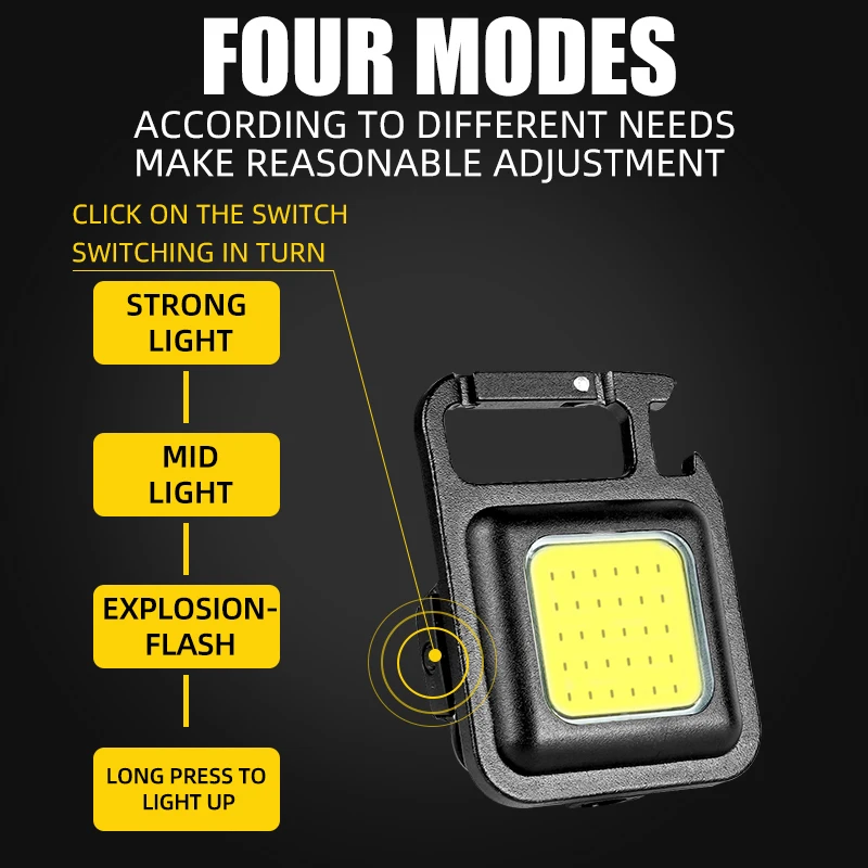 Mini torcia a LED portachiavi lampade da campeggio COB portatili multifunzionali luci da lavoro di ricarica USB lampada da tasca esterna con magnete