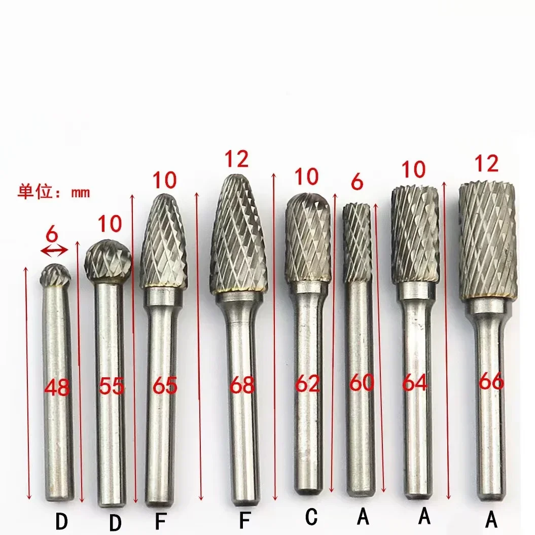 8 pz/set 1/4 Pollice 6mm Tungsteno Strumento di Potere Carburo Burr Bit File Rotanti Set di Strumenti di Incisione CNC per Utensile Elettrico