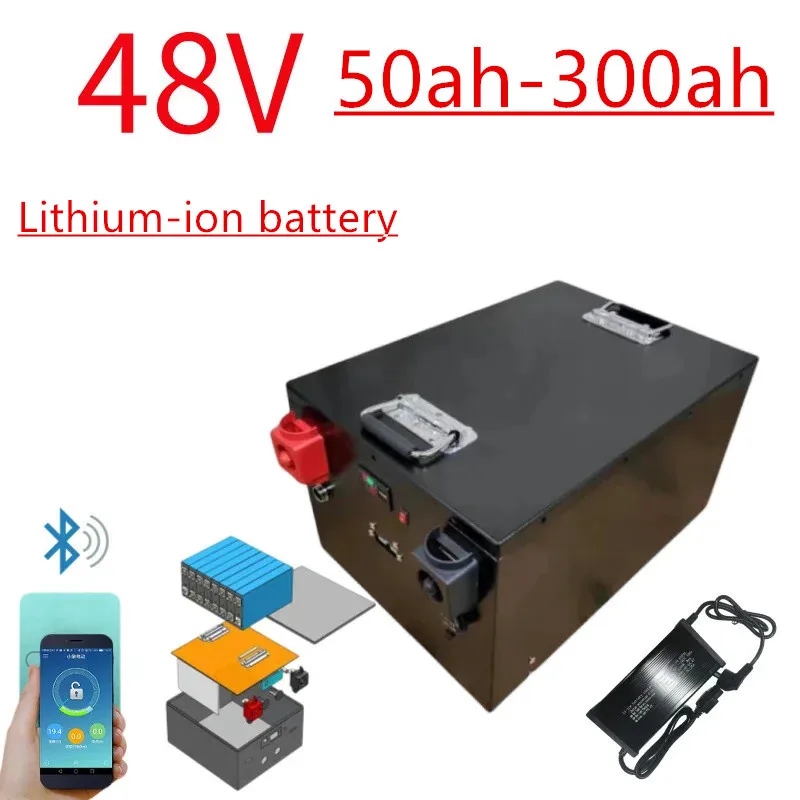

48V 120AH/100AH LIFEPo4 Battery with BMS for Tricycle Golf Cart Inverter Solar Energy Storage Scooter with 10A Charger Included