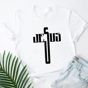 Women's Jesus Is King Letter Print T-Shirt, Christian Faith Hope Love, Harajuku T Shirts, Religião O Pescoço Tops, Tees Streetwear, 2023 6 principais vendas camiseta feminina jesus cristo - №5