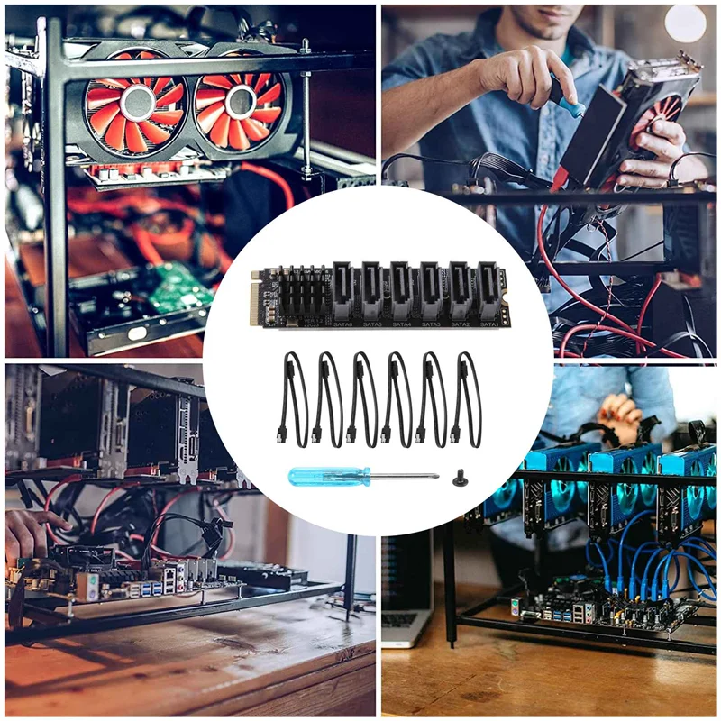 

Reliablepcie To SATA 6Gpbsx6-Port Expansion Card+SATA Cable M.2 MKEY PCI-E Riser Card M.2 NVME To SATA3.0 ASM1166 Support PM