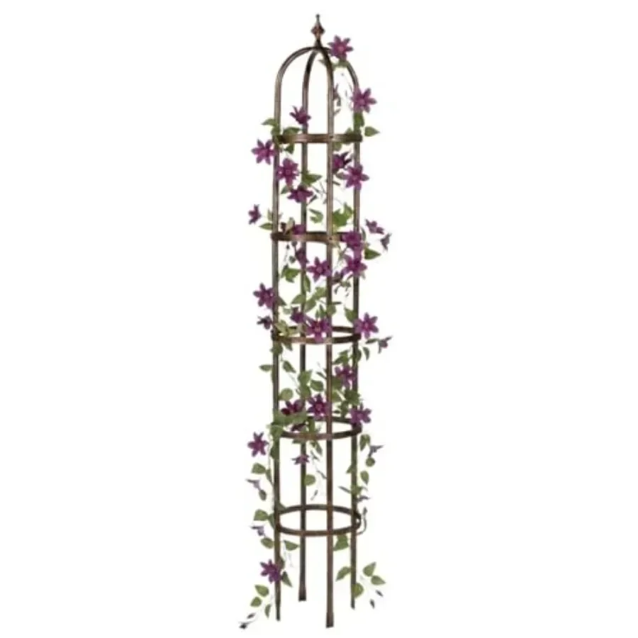 Metal Garden Obelisk for Indoor/Outdoor Use Powder-Coated Steel Black Weather-Resistant Trellis with Floral Pattern, 11 Dia. x