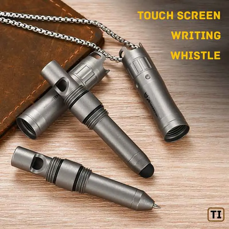 سبائك التيتانيوم متعددة الوظائف قلم توقيع سيليكون رئيس العالمي شاشة تعمل باللمس القلم في الهواء الطلق بقاء قلادة مدرب EDC صافرة