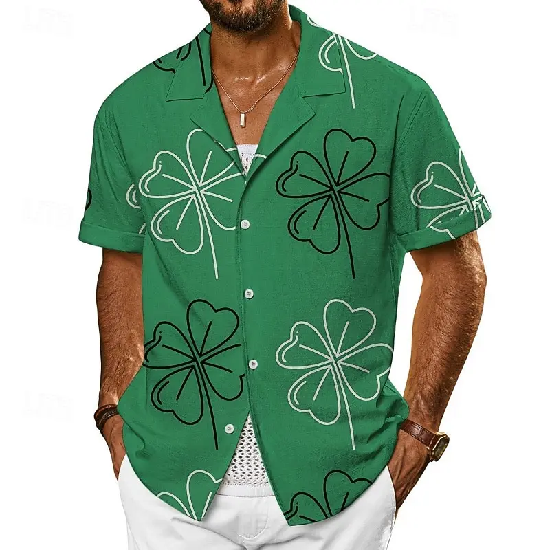 

St.Patrick’s Day Green Lucky Clover Mens Short Sleeve Shirt 3D Printed Men Clothing Summer Casual Festival Unisex Clothes Tops