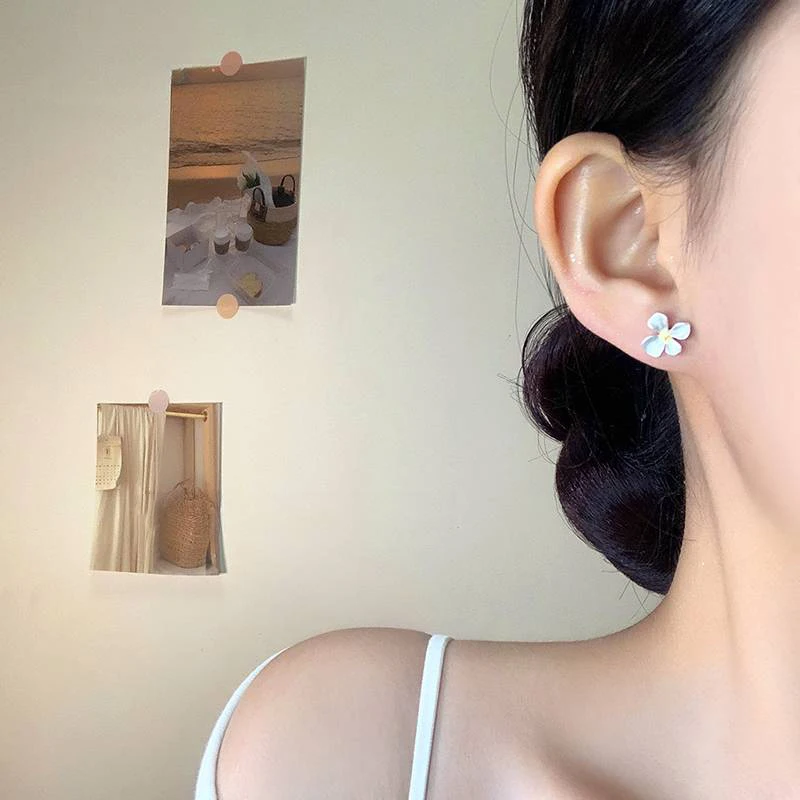 حقيقي 925 فضة صغيرة غير النظامية قرط صغير زهري للنساء الحد الأدنى غرامة مجوهرات هندسية البوهيمي اكسسوارات