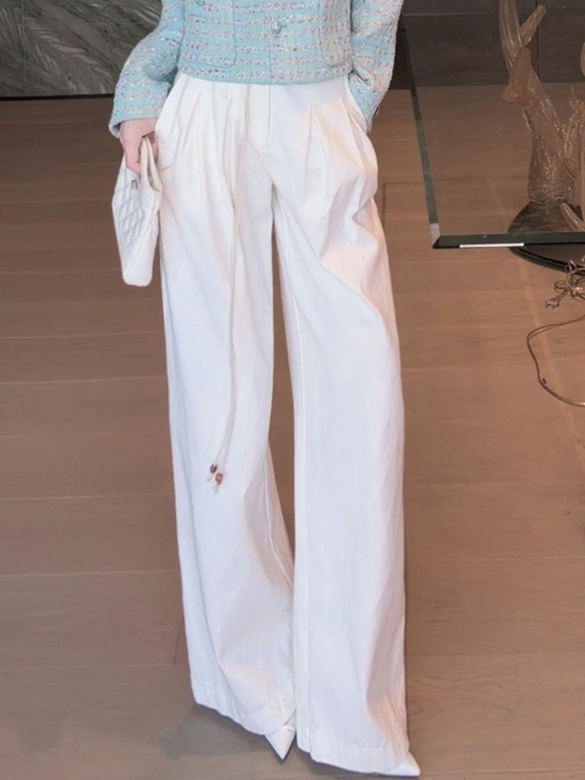 

Женские свободные повседневные брюки из хлопка с вышивкой Diamond ID Blo Flower, плиссированные, в стиле Lazy Feel, весна 2026, XIAOXIAO YU, прямые штанины