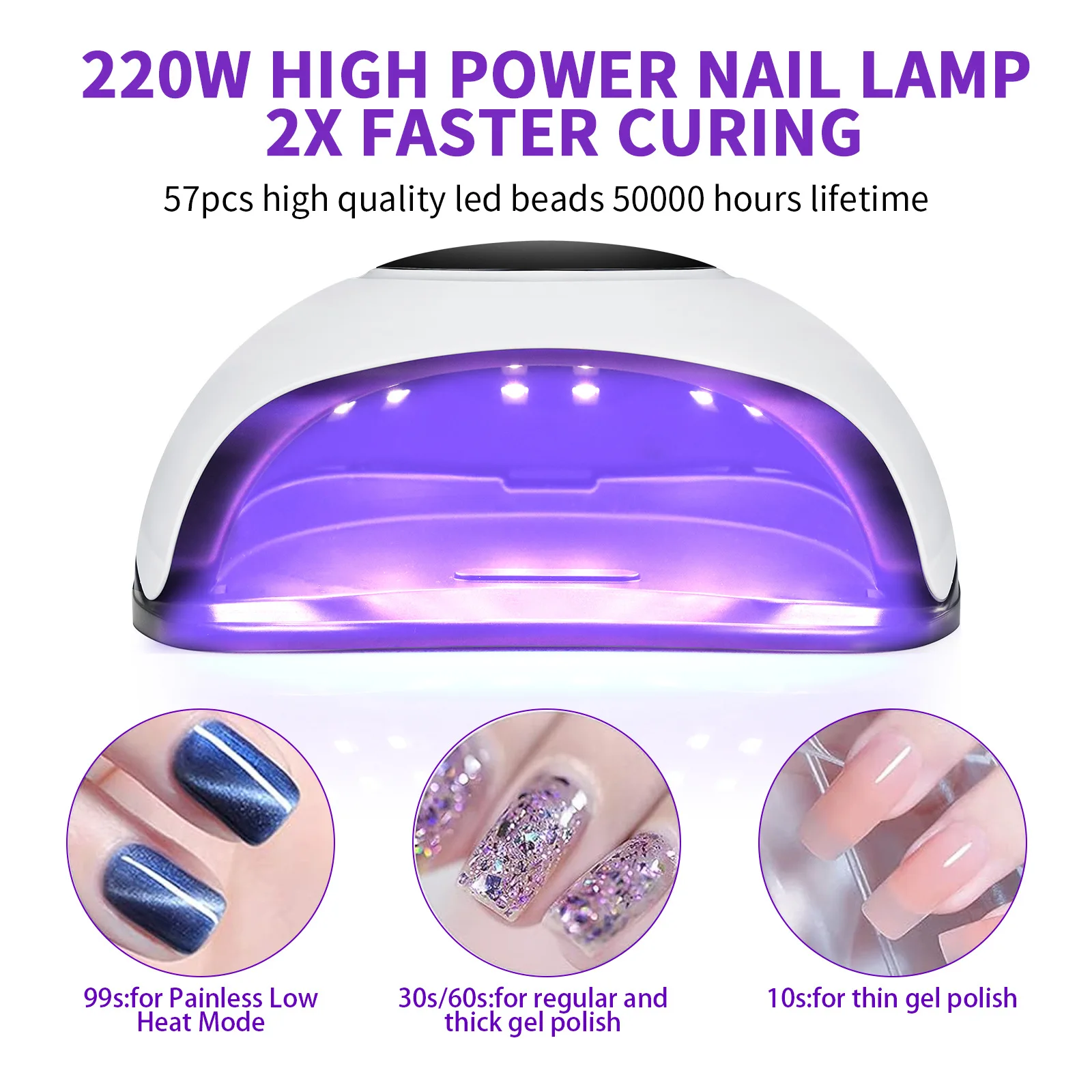 

Professional 220W UV LED Nail Dryer With 57 Lamp Beads Smart Sensor Fast Curing Nail Lamp For Gel Polish Salon And Home Manicure