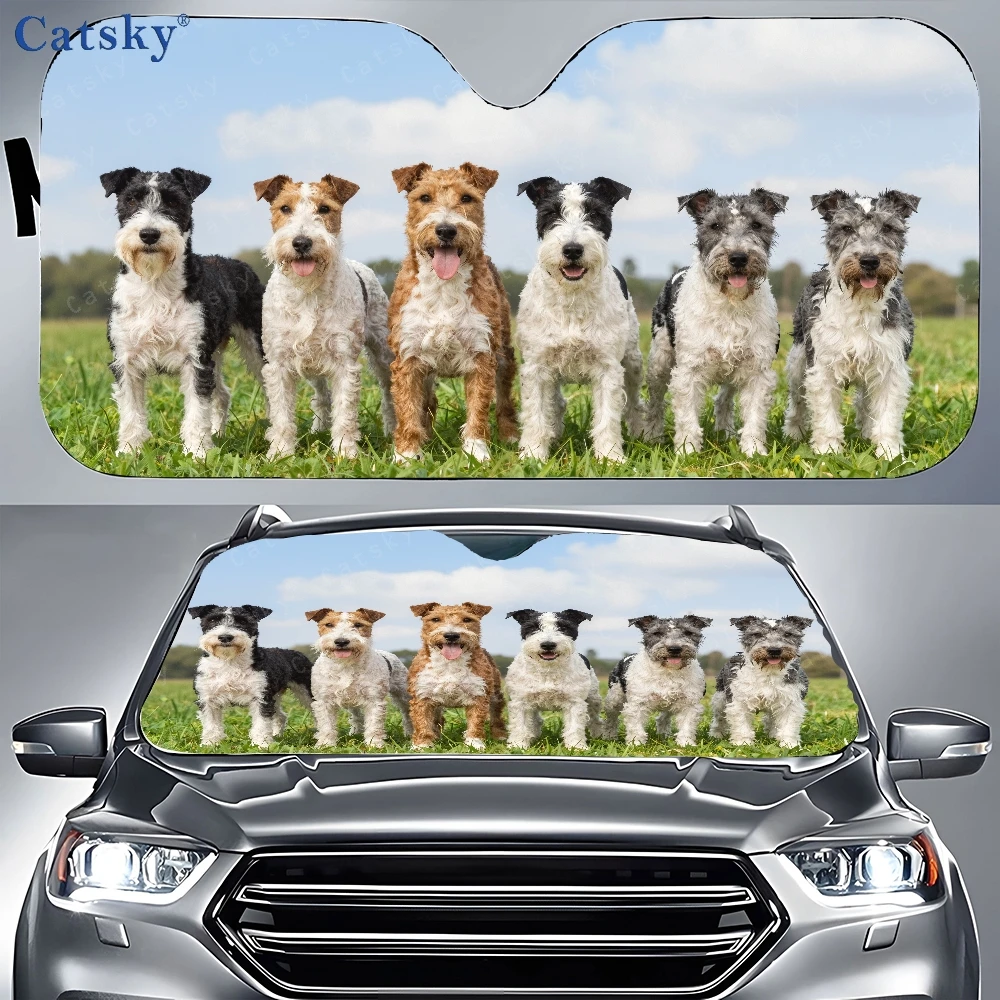 Group Of Dogs Standing In A Field Of Grass Car Auto Sunshades | Front Window Sun Cover For Car, Durable Polyamide Visor, Univers
