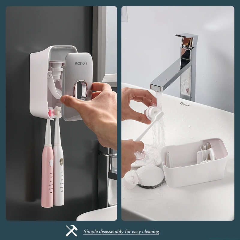 Picture 5: Automatic Toothpaste Dispenser Squeezer With Toothbrush Holder Wall Mounted Bathroom Accessories Sets