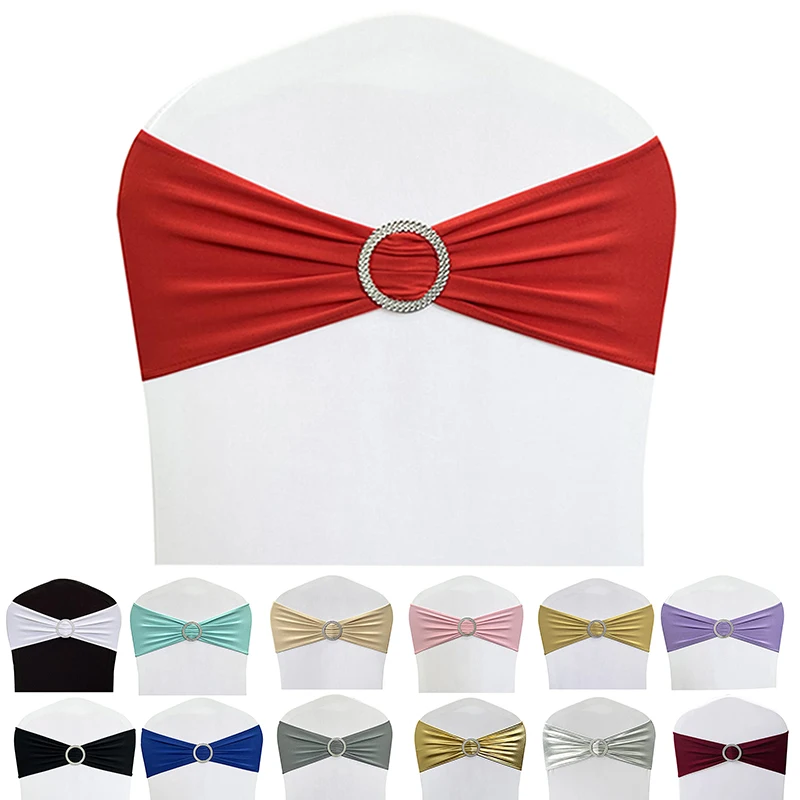 20pcs Chair Back Sashes Bands Ties Bows Spandex Stretch Elastic Buckle Slider Event For Wedding Party Banquet Ceremony Decor