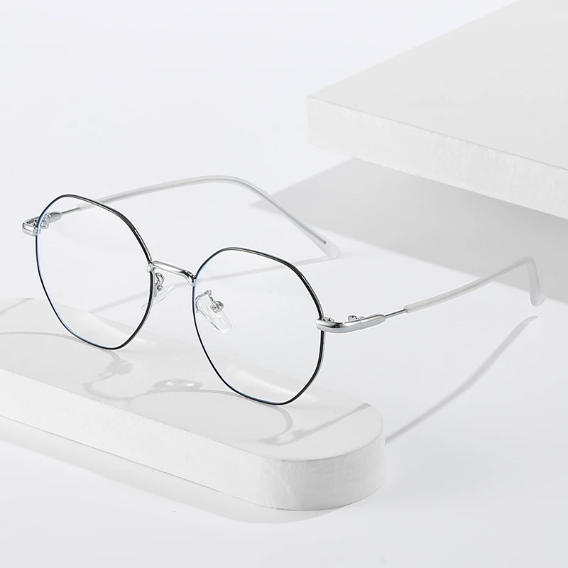 0 -0.5 -1.0 إلى -6.0 النساء الرجال الضوء الأزرق حجب مضلع قصر النظر نظارات الانتهاء من نظارات طبية معدنية للطلاب