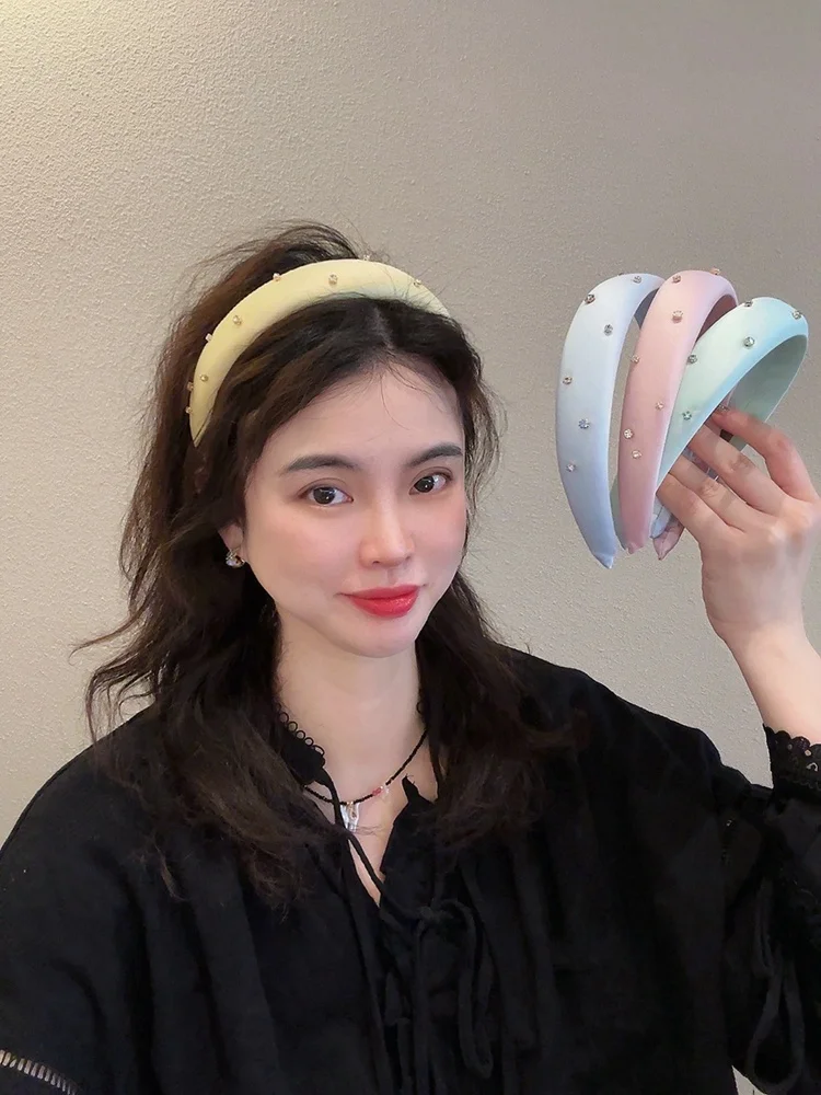 スイートイエローピンクスポンジヘアバンド、ハイヘアライン、小顔効果、アンチエイジング、韓国風生地ヘアバンド（クッキーブランド）