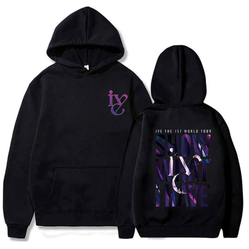 IVE The 1ST World Tour Show ما لدي Merch هوديس Kpop كم طويل ملابس الشارع الشهير الرجال النساء قمصان سويت شيرت بقلنسوة ملابس الخريف