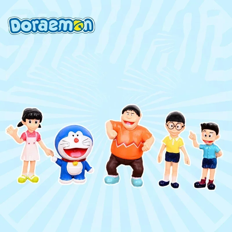 4-6cm 5 uds Doraemon creativo decoración de pastel para el hogar muñeca Kawaii Doraemon retrato familiar PVC figuras de acción juguete niños regalo de cumpleaños