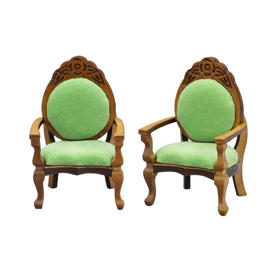 2Pcs Miniature Dollhouse Chair 1:12 Furniture Dollhouse Chair Wooden Carved Single Sofa Chair Vintage Armchair Toy