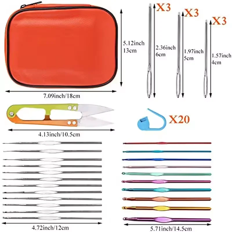 KRABALL 54PCS Crochet Needles Set Crochet Hooks Kit Ergonomic Knitting Needles Blunt Needles Stitch Marker with Storage Case